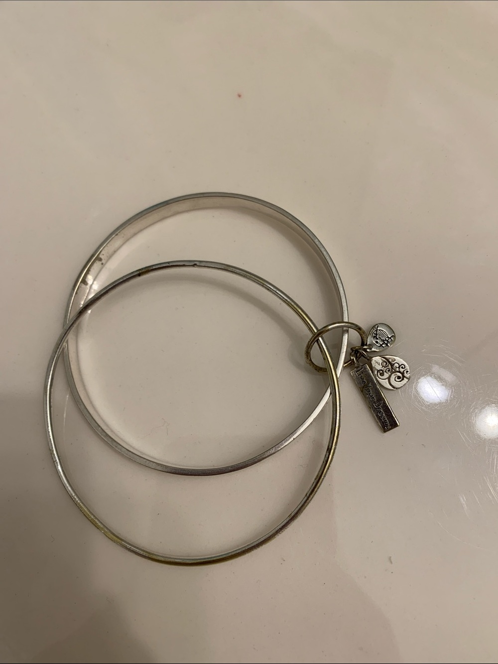 Silver-Tone Bangle Bracelet Set with Charm